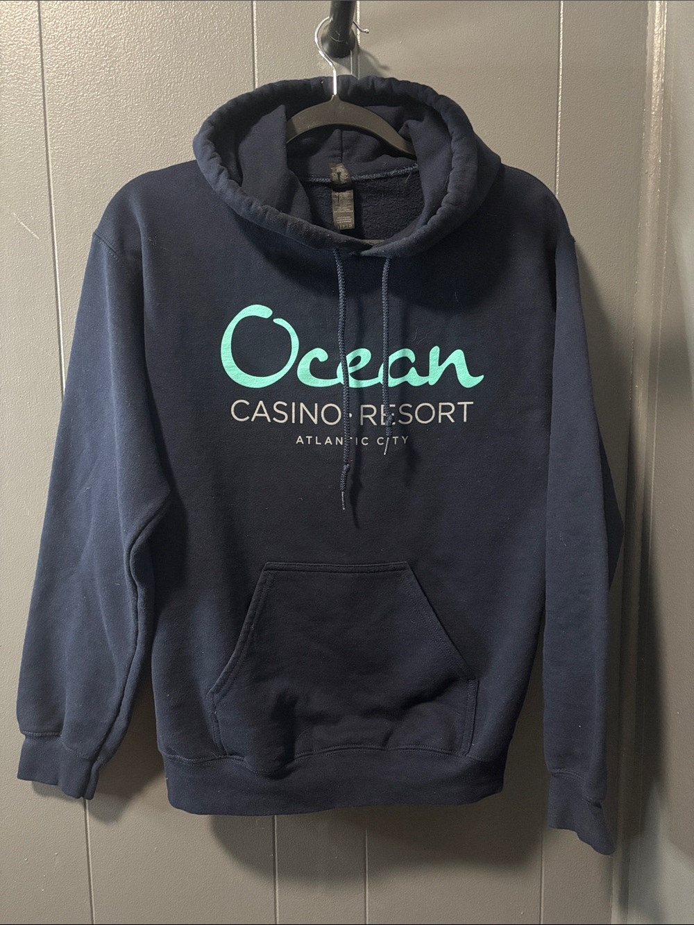 Source Unknown Navy Hoodie with Teal 'Ocean Casino Resort' Logo - Men